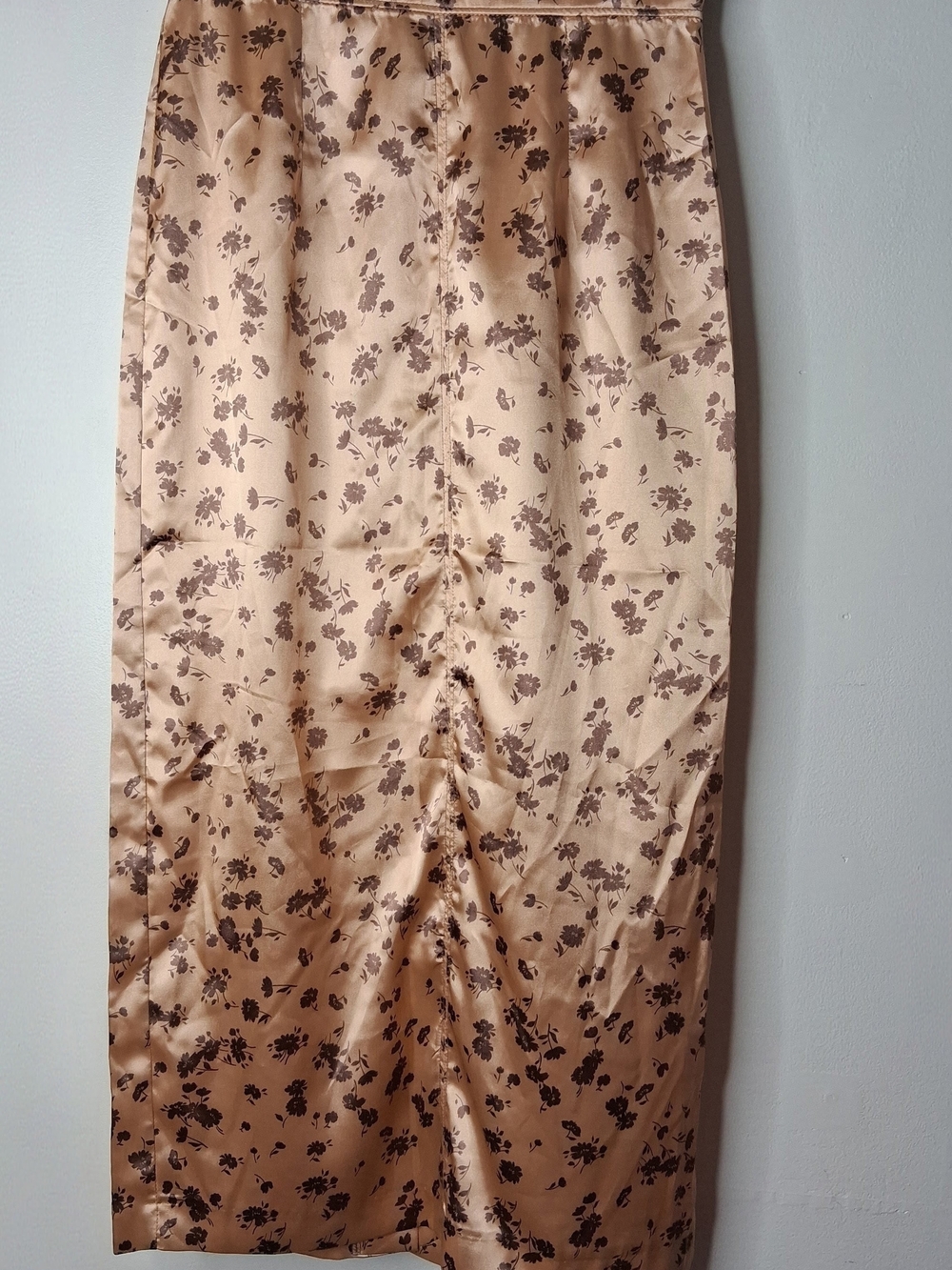 Zara Floral Satin Midi Skirt Champagne Brown Peach XS - Picture 2 of 5